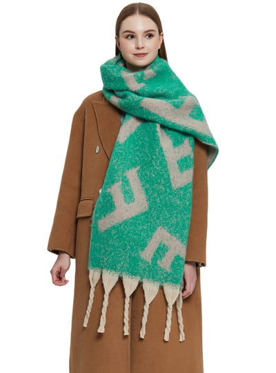 Thickened Tassel Jacquard Letter Scarf