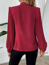 Lantern Long Sleeve Bow Solid Color Shirt