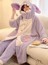 Purple Velvet Padded Nightgown Hooded Long Bathrobe