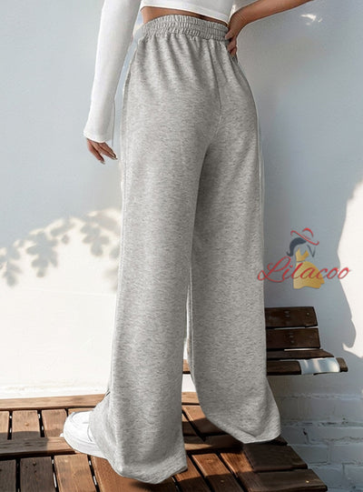 Casual Elastic High-waist Spliced Wide-leg Pants