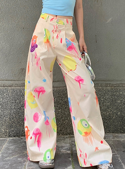 Printed Wide-leg Trousers Pant