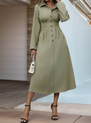 Lapel Silm Waist Button Shirt Dress