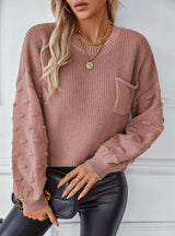 Solid Color Pocket Pullover Sweater Top