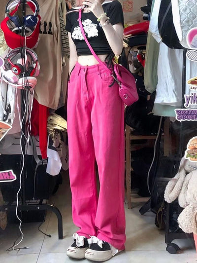 Fuchsia Oversize Straight Pants Jeans