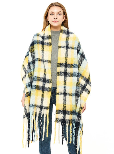 Polyester Plaid Thick Tassel Padded Shawl