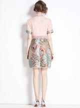 Retro Jacquard Stand Collar Lace Dress