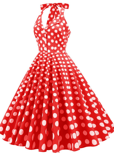 Retro Lapels Polka Dots Dress