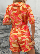 Printed Short Sleeve V-neck Jumpsuit