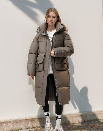 Long Thick Loose Over-the-knee Hooded Cotton-padded Coat