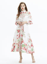 Printed Long-sleeved Button Dress