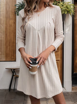 Sanded Pit Long Sleeve Pleated Stitching Dress