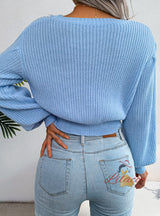 Leisure Twist Lantern Sleeve Knitted Sweater