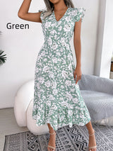 Leisure Flower Silm Waist Holiday Dress