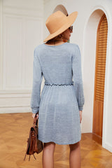 Solid Color Square Neck Long Sleeve Loose Dress