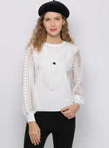 Perspective Mesh Stitching Round Neck Top