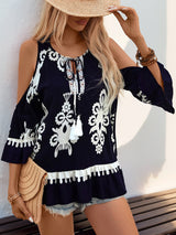 Vintage Lace Stitching Tassel Shirt