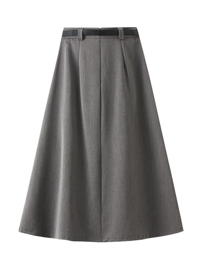 High Waist and Slim Casual Pleated Skirt with Belt