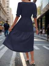 Silm Waist V-neck Solid Color Dress