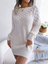 Hollow Long Sleeve Pullover Sweater Dress