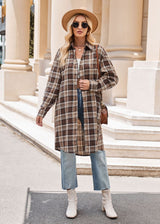 Fashion Loose Long Trench Coat Plaid Shirt