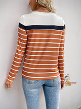 Casual Long Sleeve Round Neck Striped T-shirt