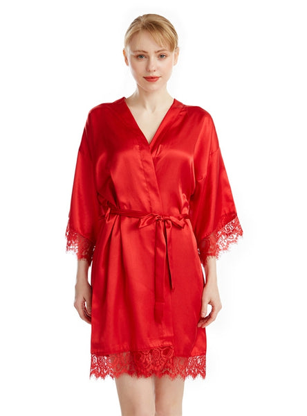 Sexy Silk Lace Cropped Sleeves Home Bathrobe
