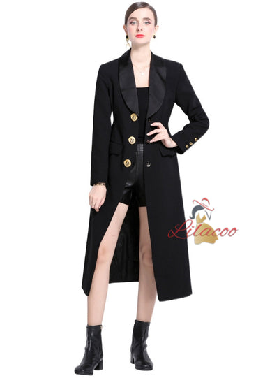 Suit Collar Double-breasted Button Long Coat Dress