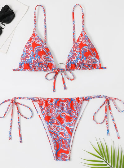 Sexy Triangular Ring Printed Bikini