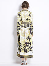 Retro Stand-up Printed Long Dress