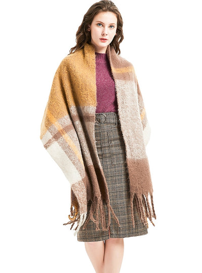 Thick Tassel Plaid Thickened Stitching Scarf