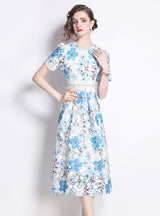 Fashion Slim Lace Print Long Dress