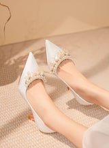 Pearl Rhinestone White High Heels Wedding Shoes