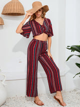 Striped Trousers Short-sleeved Shirt Two-piece Suit