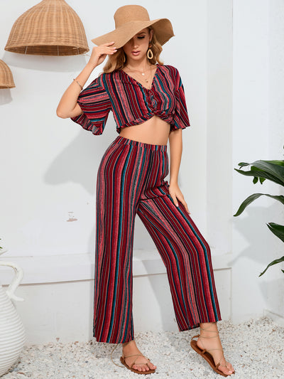 Striped Trousers Short-sleeved Shirt Two-piece Suit