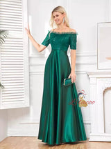 Green Short Sleeve Sequins Prom Dress