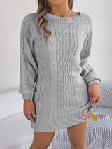 Solid Color Twist Lantern Sleeve Sweater Dress