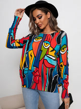 Long Sleeve Round Neck Printed Sweater