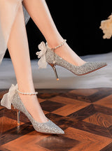 Pearl Pointed Thin Heels Shallow Mouths High-heeled