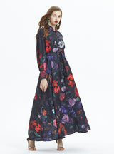 Retro Lantern Sleeve Printed Ruffled Dress