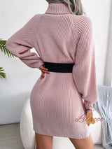 Casual High-necked Long-sleeved Sweater Dress