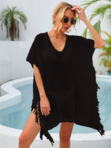 V-neck Hollow Tassel Beach Cover Up