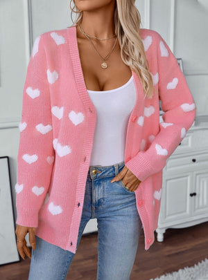 Women Love Heart Button Sweater Coat