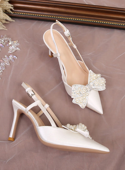 Bow Pearl Stiletto Heels Sandal