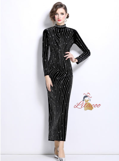 Heavy Industry Hot Drilling Slim Velvet Dress