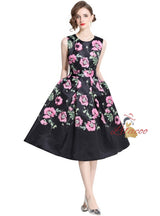 Retro Slim Sleeveless Print Long Dress