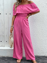 Summer Wide-leg Off the Shoulder Solid Color Jumpsuit