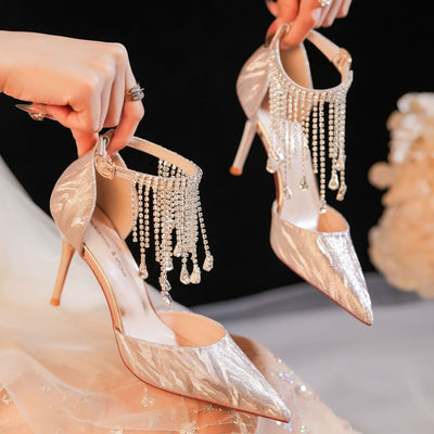 Crystal Tassels Shiny Stilettos Wedding Shoes