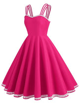 Retro Solid Color Suspender Hepburn Dress