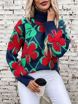 Three-dimensional Flocking Flower Pattern Lapel Sweater