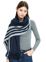 Striped Solid Color Long Tassel Scarf